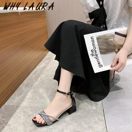 2021 Women Summer Peep-toe Midheel Sandal Buckle Ladies Outdoor Sandal Shoe sizes 35-39