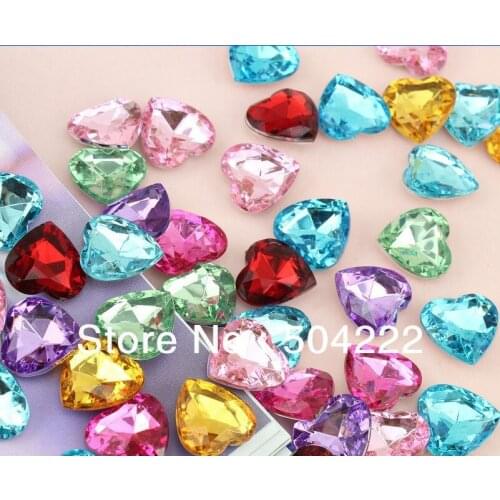 300pcs 3D Acrylic Heart Bling Rhinestones/Gems mix assorted colors 20mm facted point back Heart Acrylic Gem