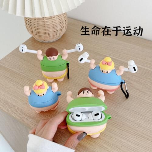 3D Creative Weightlifting Little Fat Man Case for Airpods 1 2 Protective Sleeve for Airpods Pro Wireless Bluetooth Headset Shell