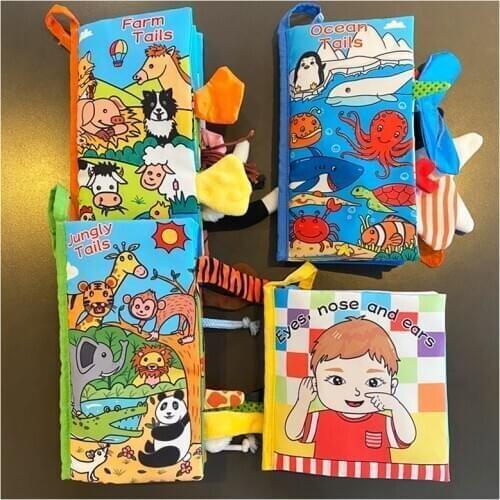 4 Books Baby Soft Cloth Book Educational Toy Kids Early Development Cloth Books Cartoon Animal Learning Unfolding Activity Books