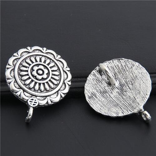 5pcs Silver Color Lovely Round Flower Charms For Women Jewelry Pendant Fit Finding Earings Accessories 29mm A3023