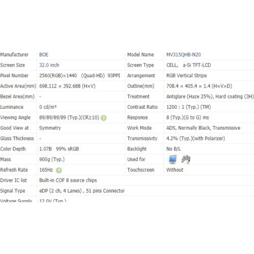 A-Si TFT-LCD , CELL 2K MV315QHB-N10 MV315QHB-N20 Glass