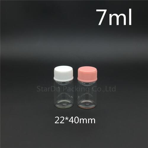 Free shipping 50pcs/lot diameter 22mm 7ml glass bottle Plastic cap for vinegar alcohol, carft/storage candy bottles
