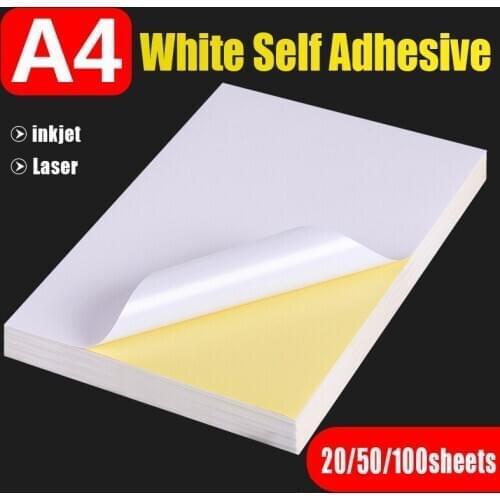 20 50 Sheets A4 White Self Adhesive Sticker Label Matte Glossy Surface Paper Sheet for Laser Inkjet Printer Copier Craft Paper