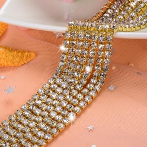 Crystl 10Yards DIY Rhinestone Chain Dense Gold bottom sewing Rhinestones for clothing Art Decoration