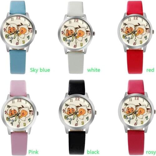 White Pink Sheep Cartoon Anime Childrens Watch Casual Crystal Leather Girl Boy Luminous Clock Bracelet Watch Relogio Feminino