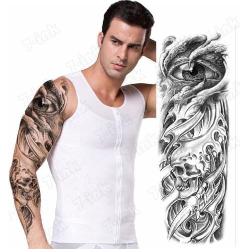 Black Temporary tattoo sticker Hawk eye dagger Robot arm skull Full arms Flash Tattoos Sleeve fake tattoo for Men and Women