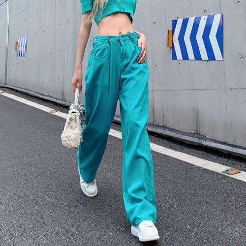 Jeans Women Wide Leg Pants Mom Green Blue Jeans High Waist Woman Trousers 2021 Autumn New Womens Pants y2k Pants For Women