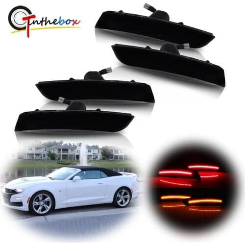 Gtinthebox 4pcs Smoked Lens Amber /Red Full LED Front /Rear Side Marker Lights For 2016-2018 Chevrolet Camaro Wheel Arch Lights