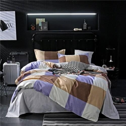 Concise Style Cozy Big Grid Bedding Set Duvet Cover Set Pillowcase Home Textiles 2/3pcs Bed Linen King Queen Size Dropship