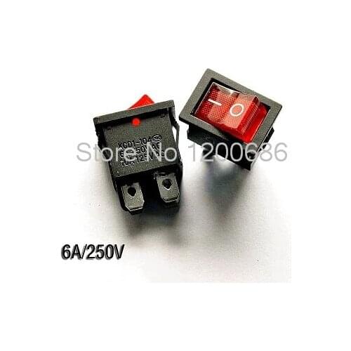 Rocker switch KCD1 104 red 4 feet 2 files with light power switch 6A 250V