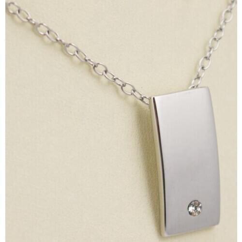 Fashion Solid Stainless Steel Rectangle Pendant Necklace With Crystal Rhinestone Inlay Floating Pendant Necklace