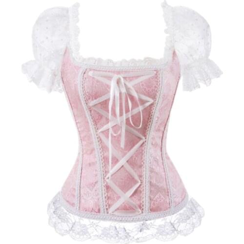 Fashion Lace Sexy Lingerie Bustier Jacquard Overbust Corset One-Shoulder Short Sleeve Corset Top Plus Size