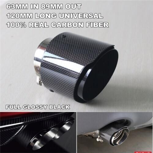 Real Carbon Fiber Glossy Black Car Exhaust Tips Muffler Stainless Steel Pipe Inlet 63 mm Outlet 89mm A- marked
