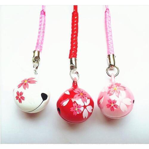 Omamori Japanese Pink Red Cherry Blossom Bell pendant bag phone pendant pompom llaveros para mujer luxury keychain