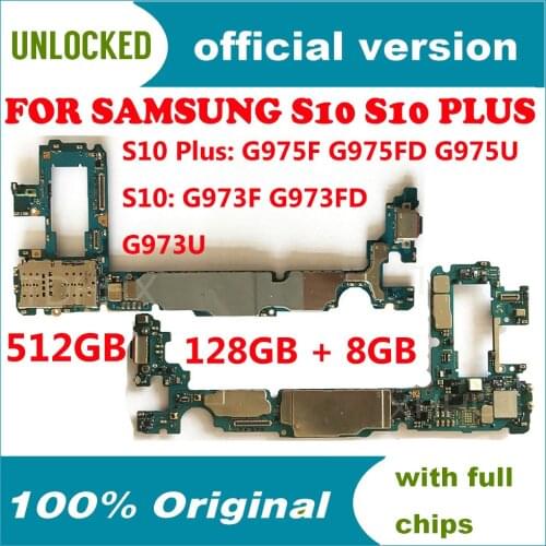 Original Unlocked For Samsung Galaxy S10 / S10 Plus Motherboard G975F G975FD G975U G973F G973FD G973U Unlock Logic Board