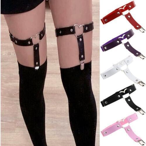 Sexy Women Adjustable Elastic Garter Belt Heart Shape Thigh High Stockings Harness Leg Ring Suspenders Punk Gothic