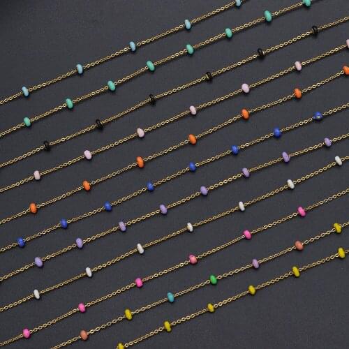 30 Meters/lot Gold Plated Stainless Steel Oval Enamel diy jewelry Making Chains Wholesale Handmade Necklace Chain