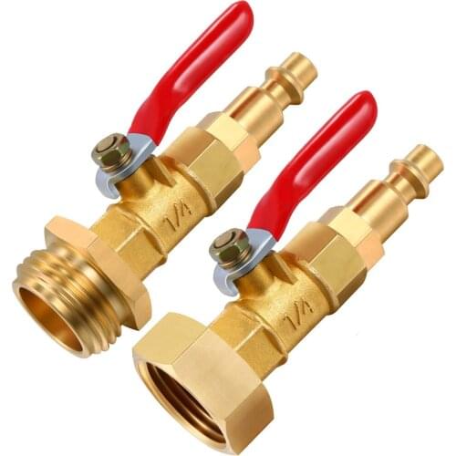 With Ball Valve Copper Pipe Fitting Coupler Adapter Brass Durable 2pcs Air Compressor GHT Thread 1/4'' Male Thread Connector