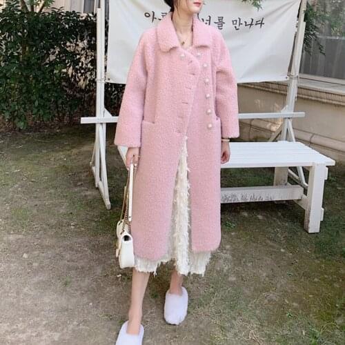 Lambwool Shirling Furry Shearing Coat Women Faux Fur Coat Female Vintage Wool Coat jaqueta pelucia feminina alpaka plaszczf