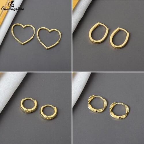Shuangshuo 2021 New Heart-Shaped Earrings Simple Design Hollow Geometric Hoop Earrings for Women Girls Party Jewelry Gift