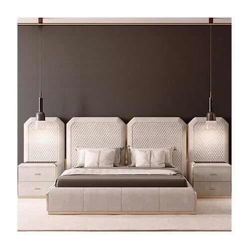 Modern minimalist bed sets Chinese modern style wooden elegant double bed with two mini convinient hightstands for best service