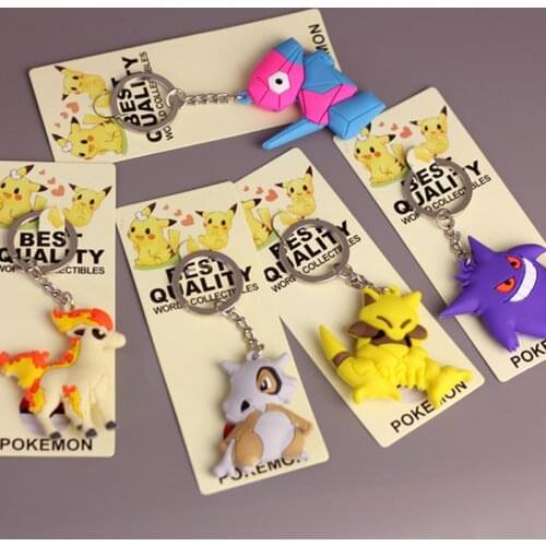 TAKARA TOMY Pokemon Key Chain The Backpack PVC Metal Cubone Gengar Rapidash Abra Porygon Japan Anime Keychain Childrens Toy