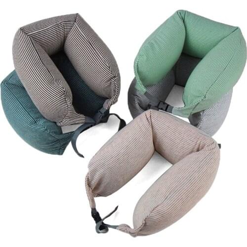 Simple Style Striped Knitted Fabric U Shaped Travel Inflatable Pillow Car Head Neck Rest Portable Air Cushion