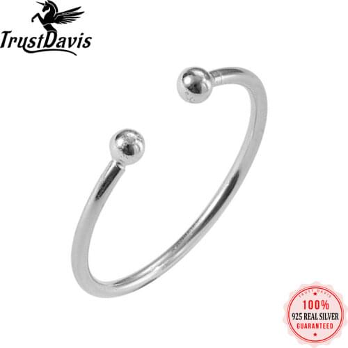 ElfoPlataSi Genuine 925 Sterling Silver Fashion Sweet Double Beads Opening Ring For Women Wedding Party S925 Jewelry Gift DA1246