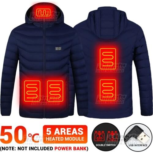 5 Areas Heated Vest Womens Windproof Snowboard Outerwear Warm Mens Jacket Winter USB Heated Jacket Warm Ski Skating Clothing