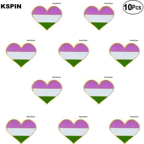 Genderqueer Pride Heart Shape Lapel Pin Flag badge Brooch Pins Badges 10Pcs a Lot