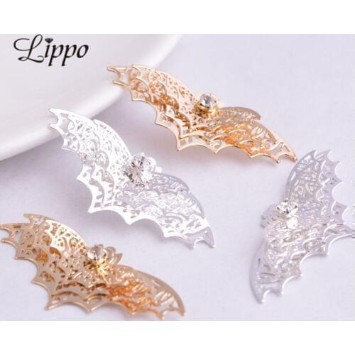 10pcs Sliver/Gold pPted 3D Bat Charm Flying Bats Animal Pendant DIY Hairpin Accessory Brooch Ornaments Jewelry