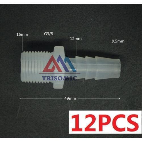 12 pieces 9.5mm-G3/8 Straight Connector Plastic pipe Fitting Barbed Connector with thread Material PP Fish Tank Airline