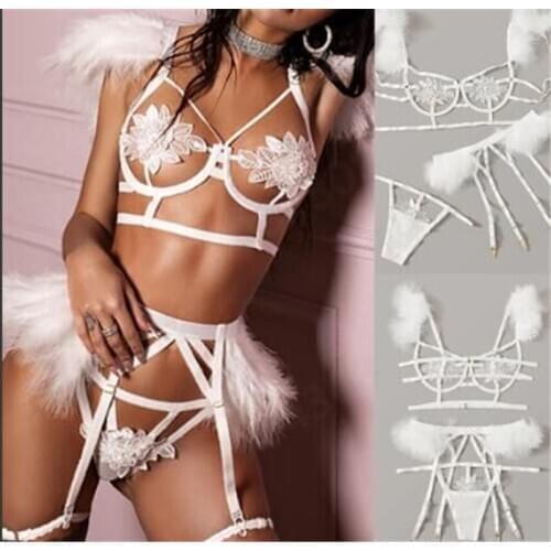 2020 Sexy Women Lingerie Underwear 3Pcs Outfits Wedding Night Hollow-out Flower Lingerie Set Sexy Underwear Exotic Sets Babydoll