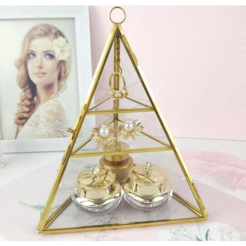 3-Tiers Pyramid Glass Ring Display Case Women Jewelry Collection Storage Organizer Box for Bracelets Necklace Trinkets