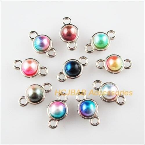 32 New Round Charms Colored Acrylic Dull Silver Plated Smooth Connectors 11x19.5mm