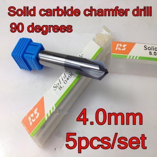 5pcs/set 4.0mm*90 degrees*50mm 4 flutes Solid carbide chamfer drill CNC Chamfering cutter Free shipping