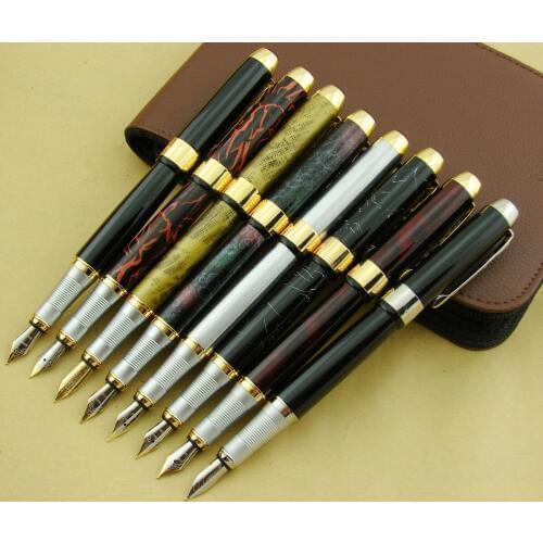 8PCS Jinhao 250 Metal Fine Fountain Pens with 1PC Quality Coffee Leather Pen Case / Pen Bag / Pencil Case Available for 12 Pens