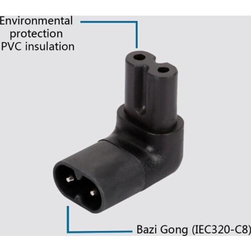 IEC320 C7 To C8 90 Degree Right Angle AC Power Adapter 2 Prong Angle Adapter