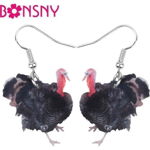 Bonsny Acrylic Thanksgiving Black Turkey Chicken Earrings Drop Dangle Festival Jewelry For Women Girls Teen Party Gift Accessory