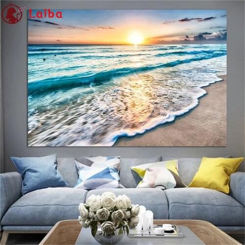 5D DIY Diamond Painting Natural scenery, sunset beach Full Square Round Drill Embroidery Cross Stitch 5D icon gift Home Decor