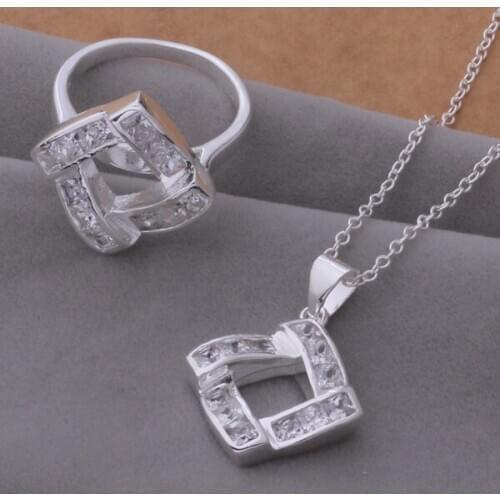 AS381 Hot Lucky Silver Color Jewelry Sets For Women Jewelry Sets Ring 406 + Necklace 716 /dxnamoua Brhakioa