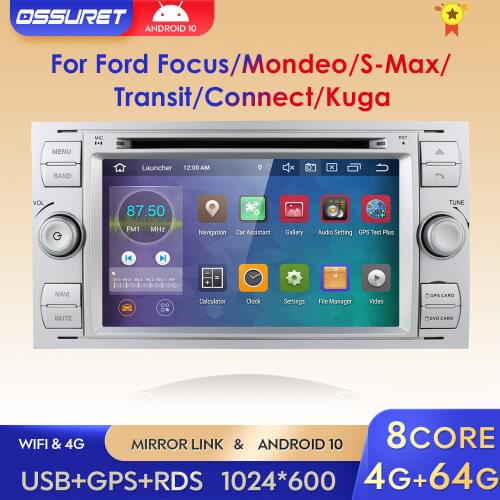 IPS DSP Octa Core Android 10 Android Q Car DVD Player for Ford Kuga Fusion Transit Fiesta Focus with DAB+ TMPS OBD SWC