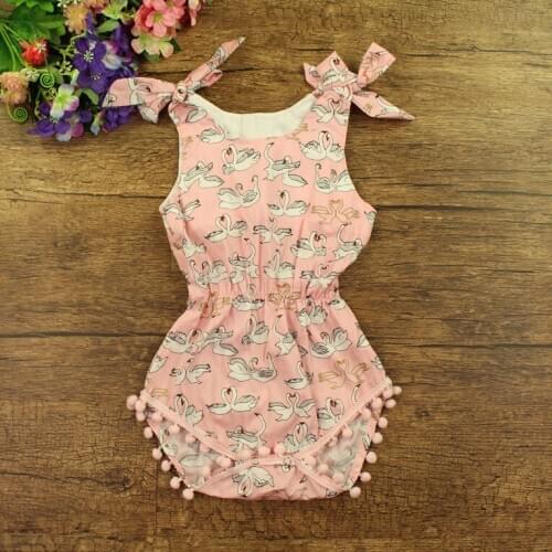 Free shipping Ruffled baby girls Cotton Sunsuit Print Rompers childrens bubble playsuit Jumpsuit Cotton Romper with balls wear