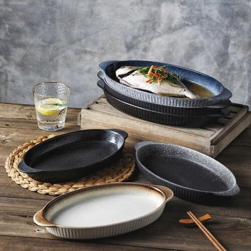 Large creative steamed fish dish household ceramic fish dish vegetable dish steamed fish dish new large Japanese style