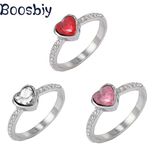 Boosbiy High Quality Silver Color Heart Shape Finger Ring For Women Fashion Brand Rings Clear CZ Wedding Party Jewelry Gift