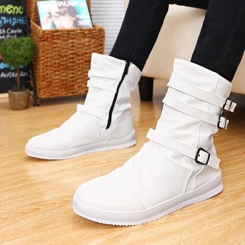 Fashion Four Seasons Mens Boots Outdoor Casual Motorcycle Glossy Shoes Military Ankle Couple Trendy Tactical Botas 39-44