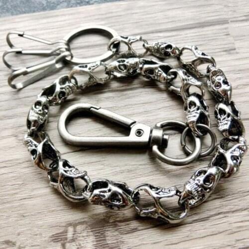 Gothic Style Silver Color Heavy Waist Chain Skull Wallet Chain for Men Biker Punk Key Chain Fashion Accessory