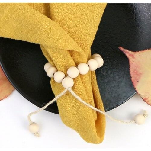 Wooden Beads Natural Style Handmade Jute Tassel Rope Holder Napkin Rings For Family Gatherings Accessories Dinner Parties