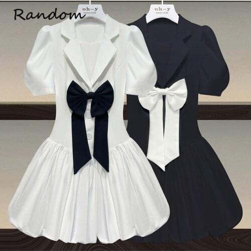 Women Plus Size Sweet Cute Sexy Blazer Dress Short Sleeve Noted Bow Vintage Party Mini Dresses 2021 Summer High Street Clothing